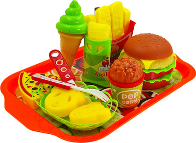 Humaira My Happy Food Realistic Burger Pizza Pretend Play Food Set - 18 Pc Toy for Kids