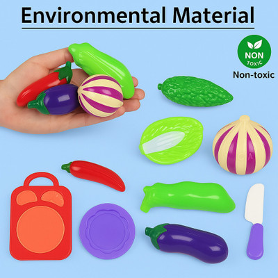 SSBSTraders 9Pc Premium Sliceable Fruits & Veggies Play Set, Can Be Cut in 2 Parts.