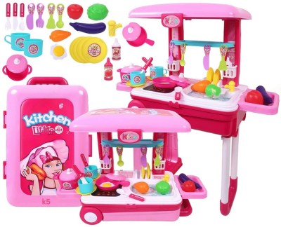 Just97 Kitchen Playset with Trolley Case For Girls Kids Kitchen Set K20