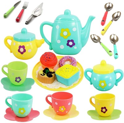 SuperToy Tea Party Pretend Play Kitchen Set with Utensils & Cake for Kids | Role Play Toy