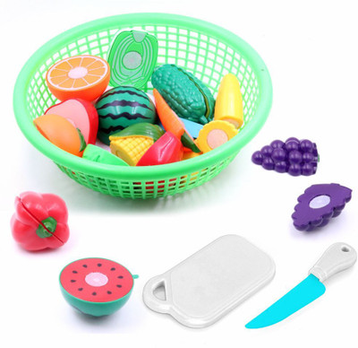 Aditi Toys Vegetable & Fruit Basket Set For Kids With Knife And Chopping Board