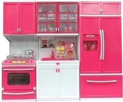 AVYUKT Modern Barbie Kids Kitchen Set for Girls with Light and Musical 3 fold compartment