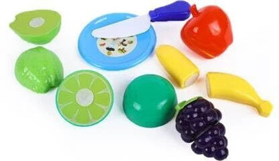 HK Toys 7 PCS Realistic Sliceable Fruits Cutting Toy Set, Can Be Cut in 2 Parts