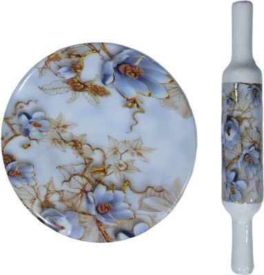 Cutlux Floral Printed Marble Roti Maker Board Chakla With Wooden Belan Rolling Pin & Board(Multicolor, Pack of 1)