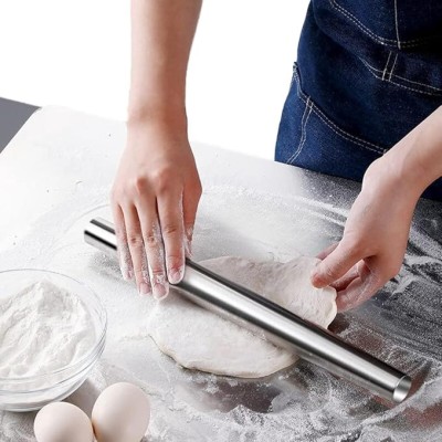 STARKENDY Best Kitchen Accessories Roti Roller Size (Dia 25 Mm X 31.8 Cm) Rolling Pin(Silver, Pack of 1)