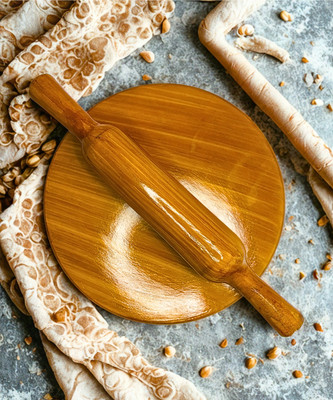 Anil Bartan Wale Pure Sheesham Wood Anti-Slip Chakla Belan Set for Puri/Chapati/Roti Maker| Heavy Rolling Pin & Board(Brown, Pack of 1)