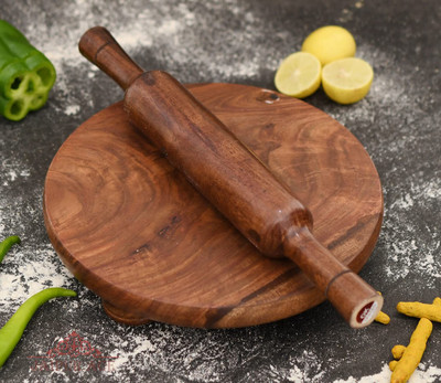 SEANKRAFT Premium Indian Marble Roti Maker with Shesham Wooden Rolling Pin - 10 Inch Board Rolling Pin & Board(Brown, Pack of 1)