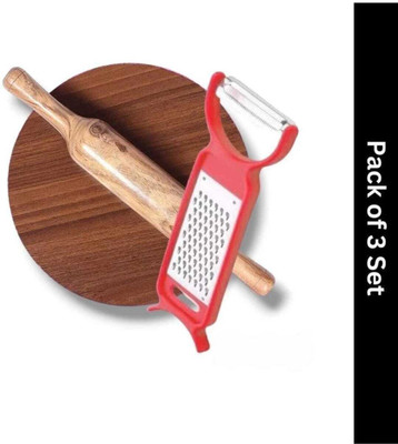 VIVID wooden chakla Belan & patato peeler set combo for home & kitchen Rolling Pin & Board(Brown, Pack of 3)