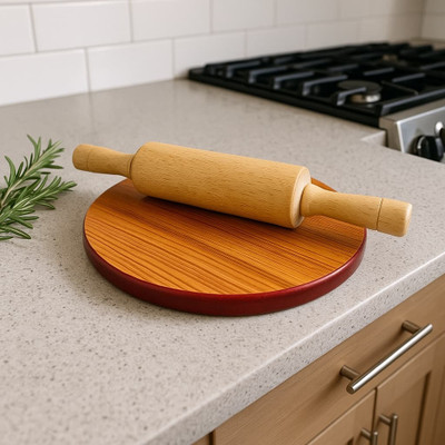 VS Enterprises Handmade Sheesham Wood Roti Rolling Board & Pin Rolling Pin & Board(Brown, Pack of 1)