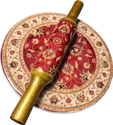 CRUST OVERSEAS Gold Red Rolling Pin & Board(Red, Pack of 2)