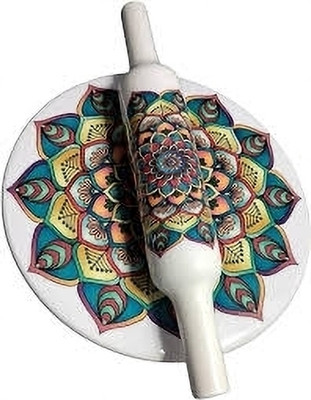 KDEP Premium Quality Hand Printed Marble chakla belan Rolling Pin and board Rolling Pin & Board(Multicolor, Pack of 1)