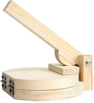 Myzory Round Wooden Tortilla Paste Press Manual Dumpling Presser Rolling Pin(Brown, Pack of 1)