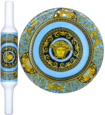 Art n craft exports Marble Roti Maker with Wooden Belan Enamel Print/White Marble Rolling Pin & Board(Multicolor, Pack of 1)