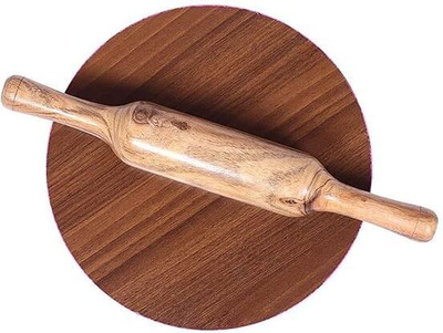diya home Wooden chakla belan Rolling Pin Wooden Rolling Pin & Board(Multicolor, Pack of 1)