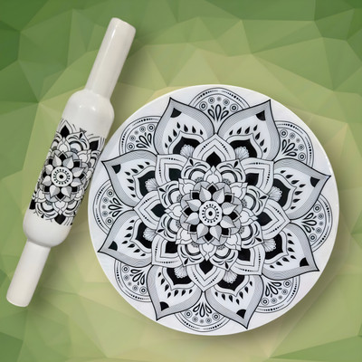 Elitekitch Printed / Enamel Print Black in White Beauty Marble Chakla Belan Set Rolling Pin & Board(Black, Pack of 1)