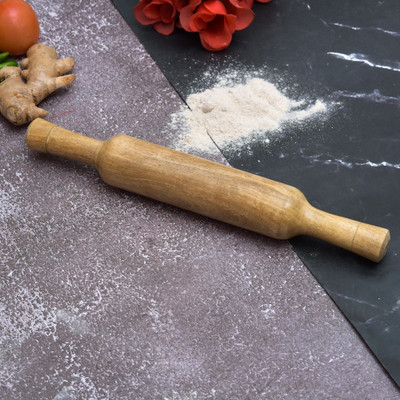 OGGN Handmade Mango Wood Belan, 12' Rolling Pins, Wood Chapati Maker for Kitchen Rolling Pin(Brown, Pack of 1)
