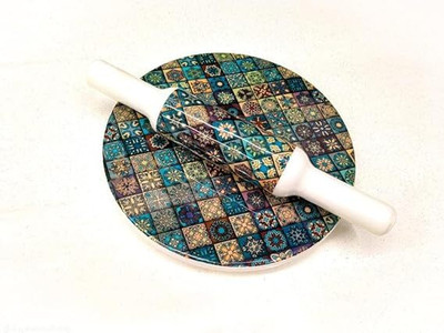 AKHANDICRAFT Merble Printed Roti Maker Set 10 inch Diameter Chakla with Wooden Rolling Pin Rolling Pin & Board(Multicolor, Pack of 1)