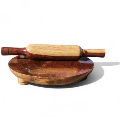 MO ART WOODEN RLLING PIN BOARD CHAKLA BALEN IN WOOD IN BEST QUALITY Rolling Pin & Board(Brown, Pack of 2)