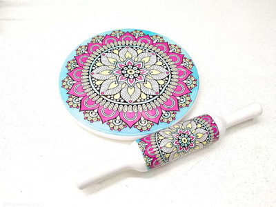 Maroofimpex Mandala Printed Marble Chakla Belan Rolling Pin & Board(Multicolor, Pack of 1)