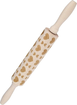 kirfiz Heart Shape Embossing Rolling Pin Baking Cookies Dough Cake Engraved Roller Rolling Pin(Brown, Pack of 1)