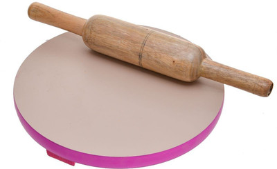 Ptr Premium Handcrafted Wooden Chakla Belan Set|Smooth Finish Rolling Pin Board Set Rolling Pin & Board(Brown, Pack of 1)