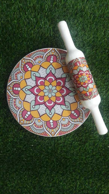 SUJATAS Printed Marble Roti Maker Board With Belan Rolling Pin & Board For Kitchen Rolling Pin & Board(Multicolor, Pack of 2)