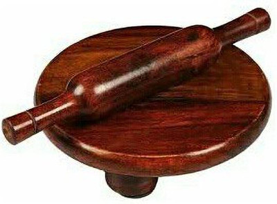 MH Handicraft Butyfull handmade rolling pin belan and board Chakla Rolling Pin & Board(Brown, Pack of 2)