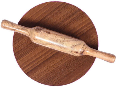 RSPTJM Chakla Belan Roti Maker (9 Inch) Wooden Pure Chakla Belan Combo for Kitchen. Rolling Pin & Board(Brown, Pack of 2)