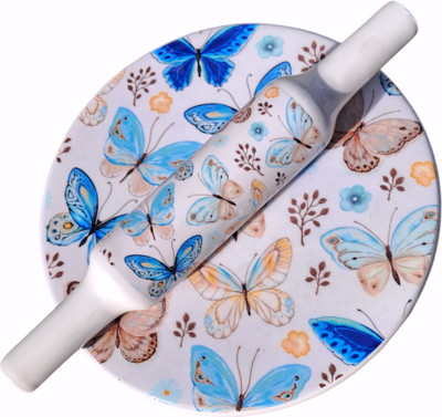 CRUST OVERSEAS Butterfly Desing Rolling Pin & Board for making Chapati, Cake, Cookies, Pastry Rolling Pin & Board(Multicolor, Pack of 2)