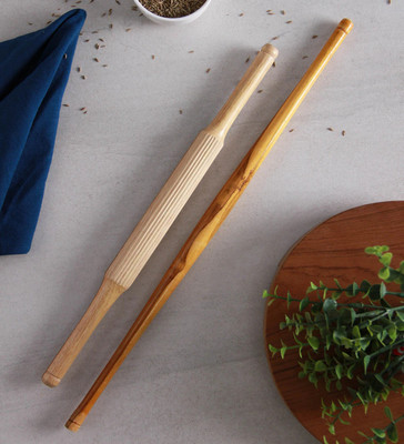 SARTHU Wood Rolling Pin/Ghati Belan Chapati Maker Rolling Pin & Board(Brown, Pack of 2)