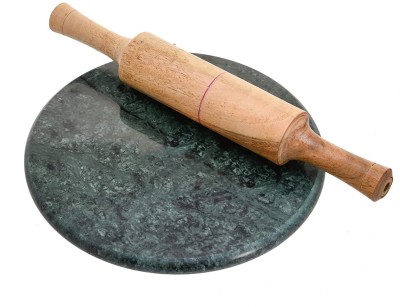 Sage Green Marble Chakla with Wooden Belan/Chakla Belan for Kitchen(9 Inch)with belan Rolling Pin & Board(Green, Brown, Pack of 2)