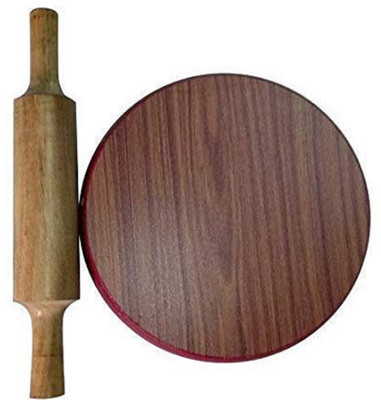 AuraZen 9 Inch Chakla Belan Set Wooden | Roti Rolling Board & Pin Combo Rolling Pin & Board(Brown, Pack of 2)