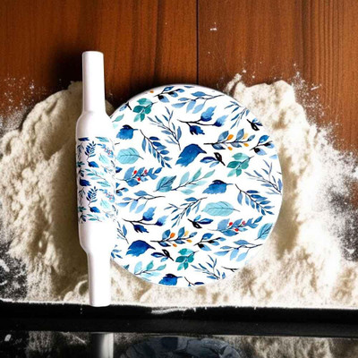 Art n craft exports Marble Roti Maker with Wooden Belan Enamel Print/White Marble Rolling Pin & Board(Multicolor, Pack of 1)