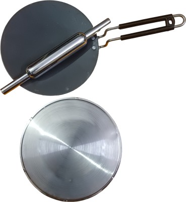 Prodealnet Stainless Steel Rolling Pin & Board/steel Chakla Belan -Combo Pack tawa Rolling Pin & Board(Steel, Black, Pack of 1)