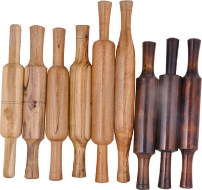 Shivshakti Arts Brown Wooden Belan Set for Chapati/Roti/paratha Wooden Rolling Pin Roller(9 Pcs) Rolling Pin(Brown, Pack of 1)