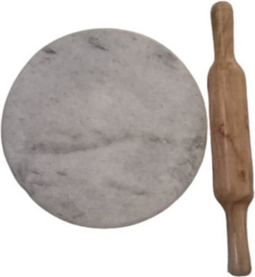 Patwari Arts 9-Inch Marble Chakla & Wooden Belan Combo Set Of 2. Rolling Pin & Board(Multicolor, Pack of 2)