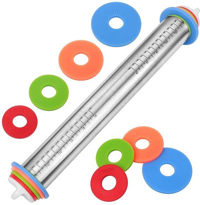 Myrra Rolling Pin with Thickness Rings for Baking, Stainless Steel Desgins Rolling Pin(Multicolor, Pack of 1)