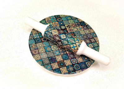 R A ART IMPEX Printed White Marble Rolling Pin & Board (MULTICOLOUR PACK OF 1) Rolling Pin & Board(Multicolor, Pack of 1)