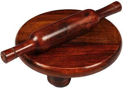The Dreamkart Wooden Chakla Belan Rolling Board Chapati and Roti Maker Rolling Pin & Board Rolling Pin & Board(Brown, Pack of 1)