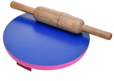 Ptr Premium Handcrafted Wooden Chakla Belan Set|Smooth Finish Rolling Pin Board Set Rolling Pin & Board(Blue, Pack of 1)