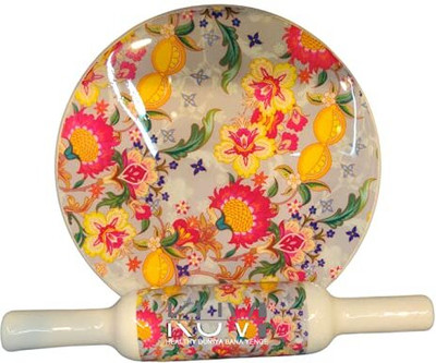 ART N CRAFTS EXPORTS Marble Roti Maker with Wooden Belan Enamel Print/White Marble Rolling Pin & Board(Multicolor, Pack of 1)