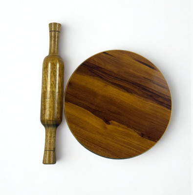 Narang Craft & Decor Two Shade Wooden Rolling Pin and Board Set Rolling Pin & Board(Brown, Pack of 1)