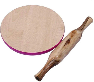 VIVID Wooden Chakla & Belan Combo Set, Roti Maker for Kitchen Rolling Pin & Board(Beige, Pack of 2)