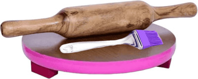 TwoBrothers Chakla Belan Brush Set Combo Pack Chakla 10 IN belan 12 In /Rolling Pin/Roti Rolling Pin & Board(Brown, Pack of 3)