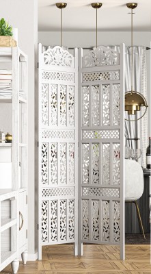Decorhand Handcrafted 2 Panel Mango Wood MDF Room Partition & Room Divider Solid Wood Decorative Screen Partition(Floor Standing, Finish Color - White, 2, Pre-assembled)