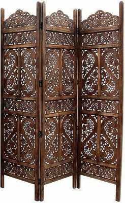 Decorhand Handcrafted 3 Panel Wooden MDF Room Partition & Room Divider (Brown) Solid Wood Decorative Screen Partition(Floor Standing, Finish Color - Brown, 3, Pre-assembled)