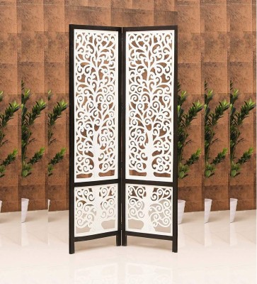 Decorhand Handcrafted 2 Panel Mango Wood MDF Room Partition & Room Divider Solid Wood Decorative Screen Partition(Floor Standing, Finish Color - Black / White, 2, Pre-assembled)