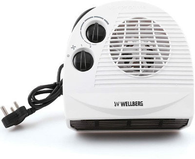 WELLBERG Portable Fan Heater Power: 2000 W/ 200 V Smart Auto Cut Feature With Thermostat Knob Color: White Fan Room Heater