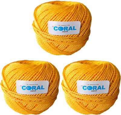 CORAL INDIA Gola Rope-2mm-110meter-220gram-pack3 Yellow(Length: 110 m, Diameter: 2 mm)