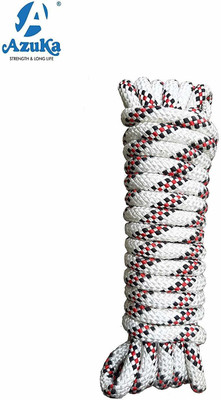 Azuka Static Type A Kernmantle Polyester Rope 10mm x 15 Meter (White red) (10mmx15m) White(Length: 15 m, Diameter: 10 mm)